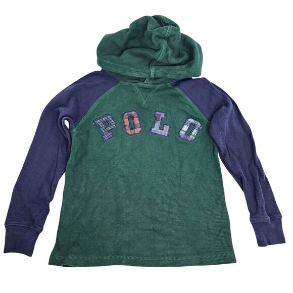 Polo Ralph Lauren Other - Polo‎ Ralph Lauren Hoodie Pullover Boys 6 Green Plaid Thick Waffle Knit
